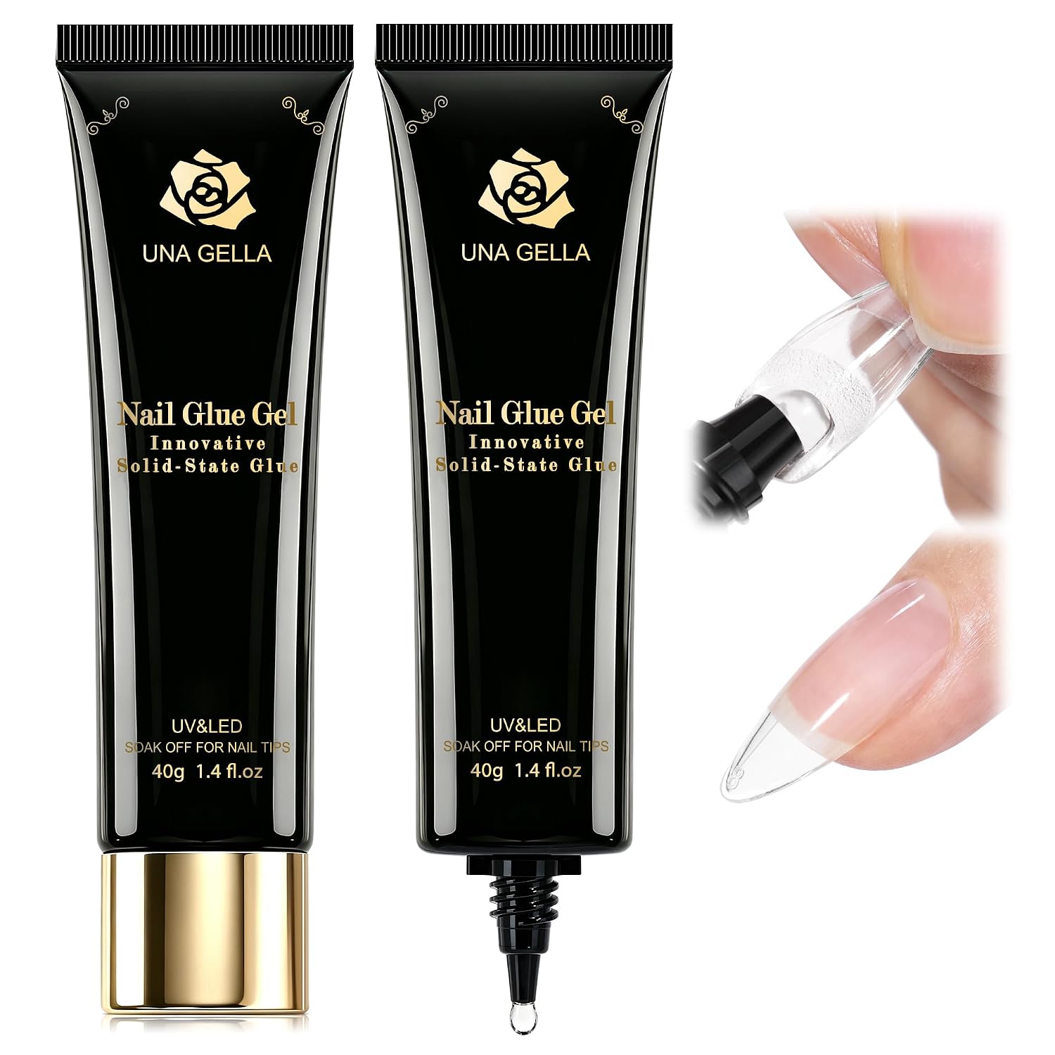 UNA GELLA Gel Nail Glue 80g Super Strong U V Solid Soft Gel Lamp Curing Needed Nail Glue 40g*2 for Acrylic Nail Tips for Fake Acrylic Press On Nails Extension Soak Off