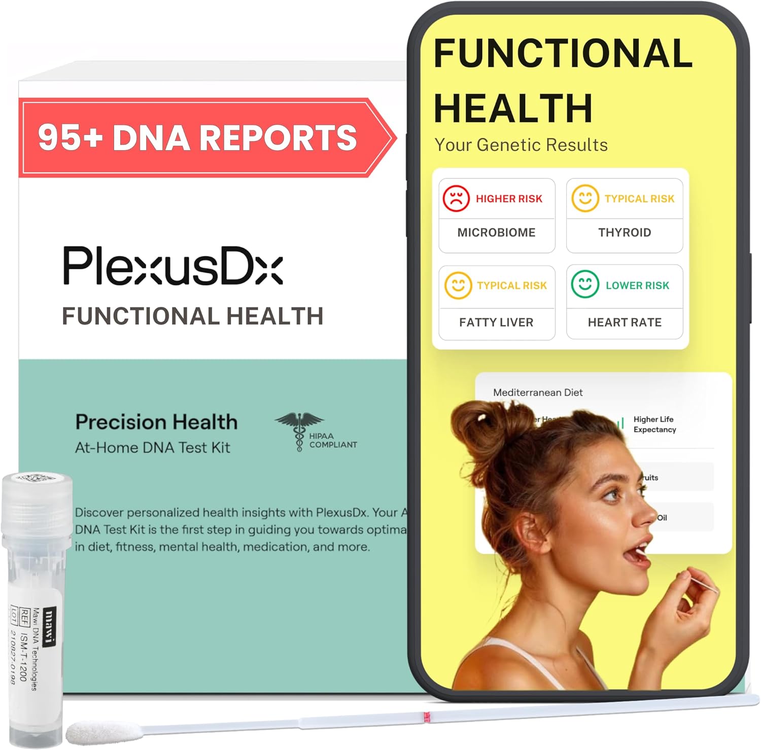 Functional Health Genetic Test | 95+ DNA Reports Including Cardiovascular, Liver, Gallbladder, Thyroid, Kidney and Microbiome | Custom Supplement, Diet & Lifestyle Recommendations