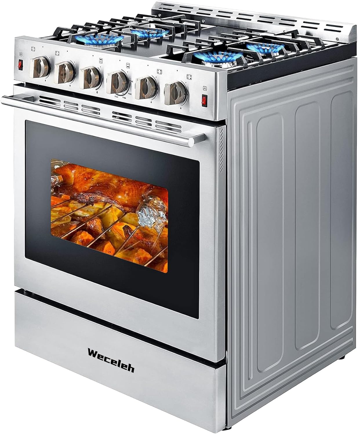 Freestanding Gas Range Stove 30 inch Gas Cooktop Stove 4 Burners 42000BTU 5.56 cu.ft. 3 Layers Large Convection Oven,Heavy Duty Stainless Steel Tempered Glass Door