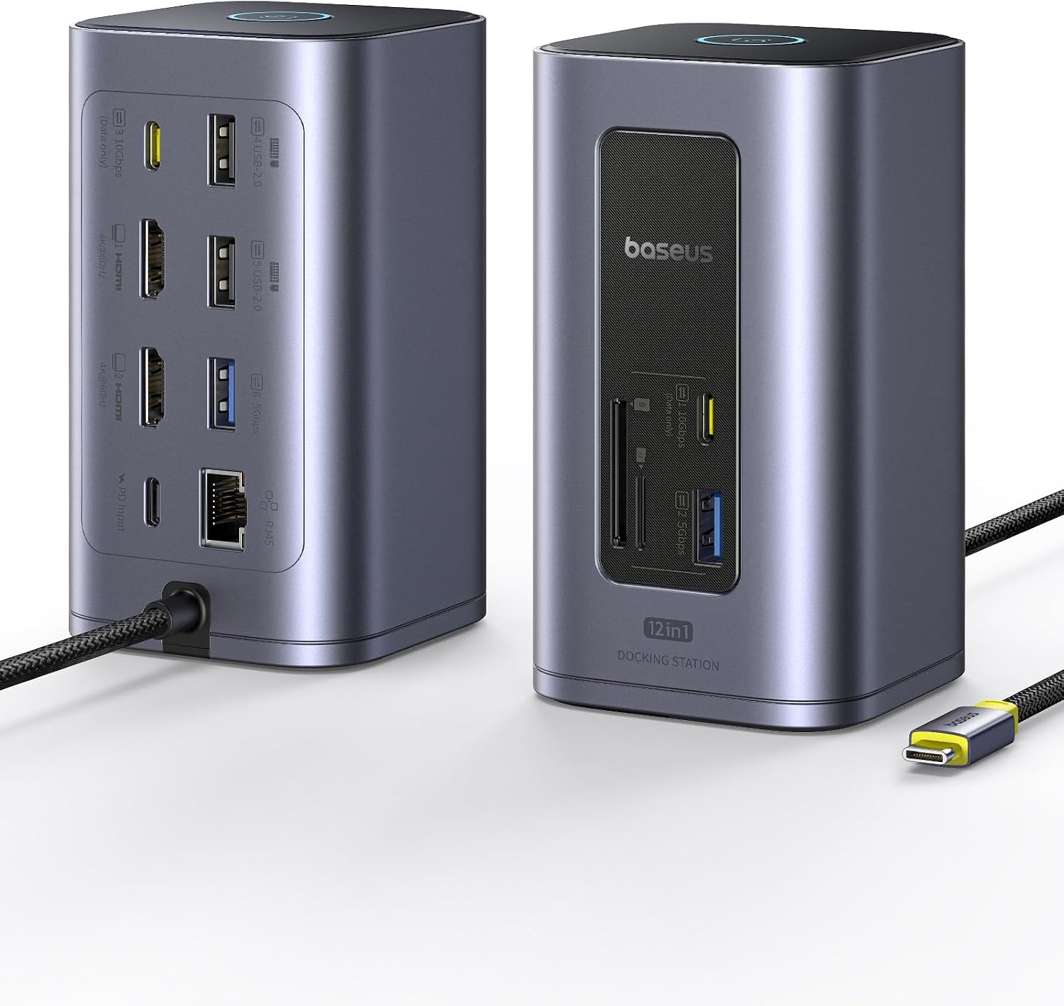 Baseus Docking Station Nomos Win Air 12 in 1, Dual Monitor Laptop Dock, 2 * 4K HDMI, 10Gbps USB A/C Ports, Gigabit Ethernet, PD 100W, USB C Docking Station for Dell/HP/Lenovo/Asus/Acer