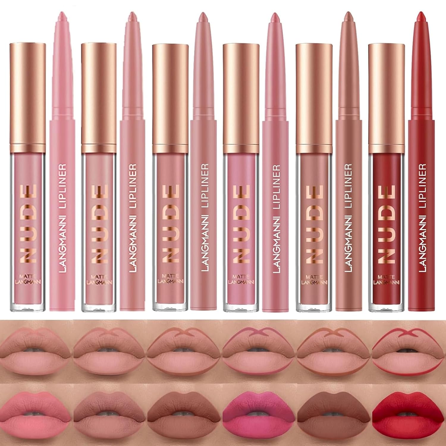 LANGMANNI 6 Matte Lipstick with 6 Lipliners Durable Makeup Set,Long-Lasting Non-Stick Cup Not Fade Waterproof Pigmented Velvet Lipgloss Kit Beauty Cosmetics Makeup Gift for Girls (#B)
