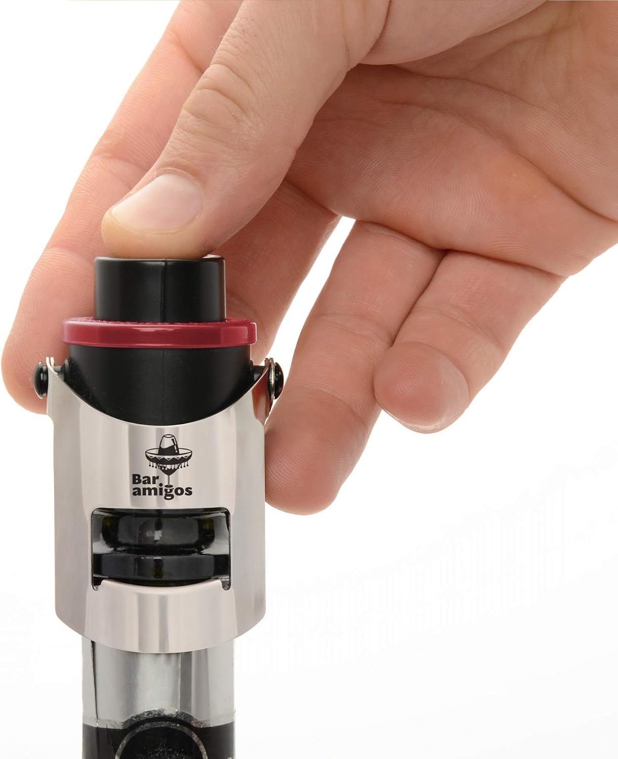 Bar Amigos Champagne Pressure Stopper Red Saver Pump Sealer Preserver with Patented Technology Keep Your Bottle of Sparkling Wine Fresh for 7 Days (Red)