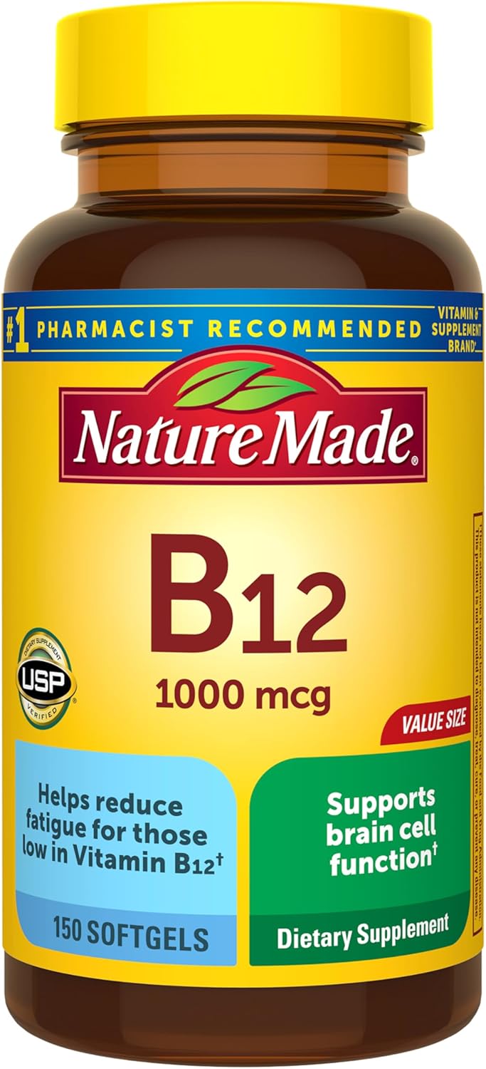 Nature Made Vitamin B12 1000 mcg, Energy Metabolism Support, 150 Softgels | B12 Vitamins 1000 mcg, Energy Metabolism Support Supplement for Women and Men, Gluten Free, 150 Day Supply