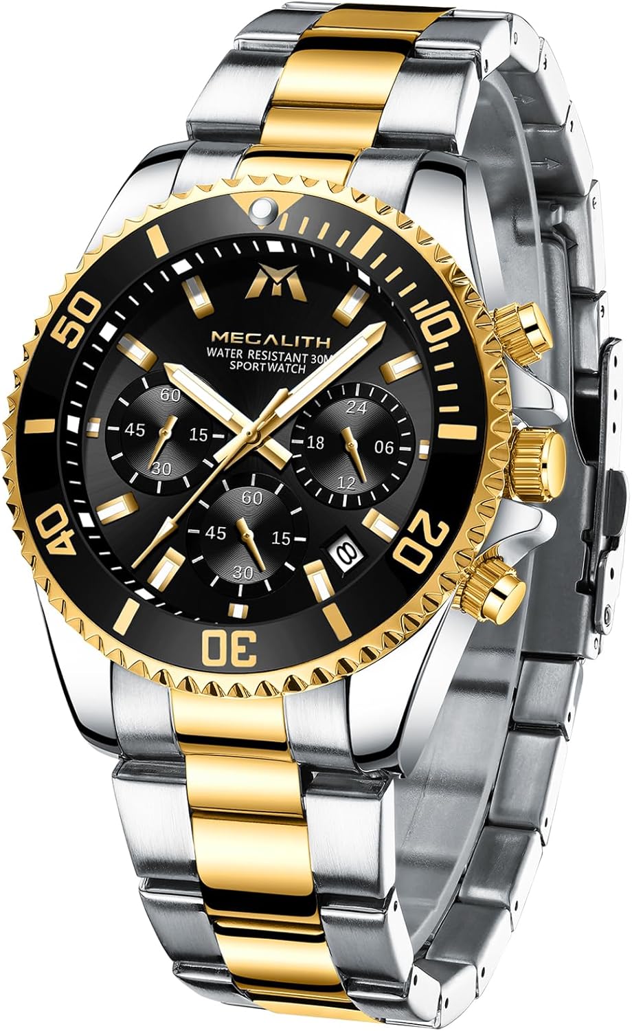 MEGALITH Mens Watches Chronograph Stainless Steel Watches for Men Waterproof Designer Mens Wrist Watches Dress Luminous Date Quartz Watch, Gifts for Men