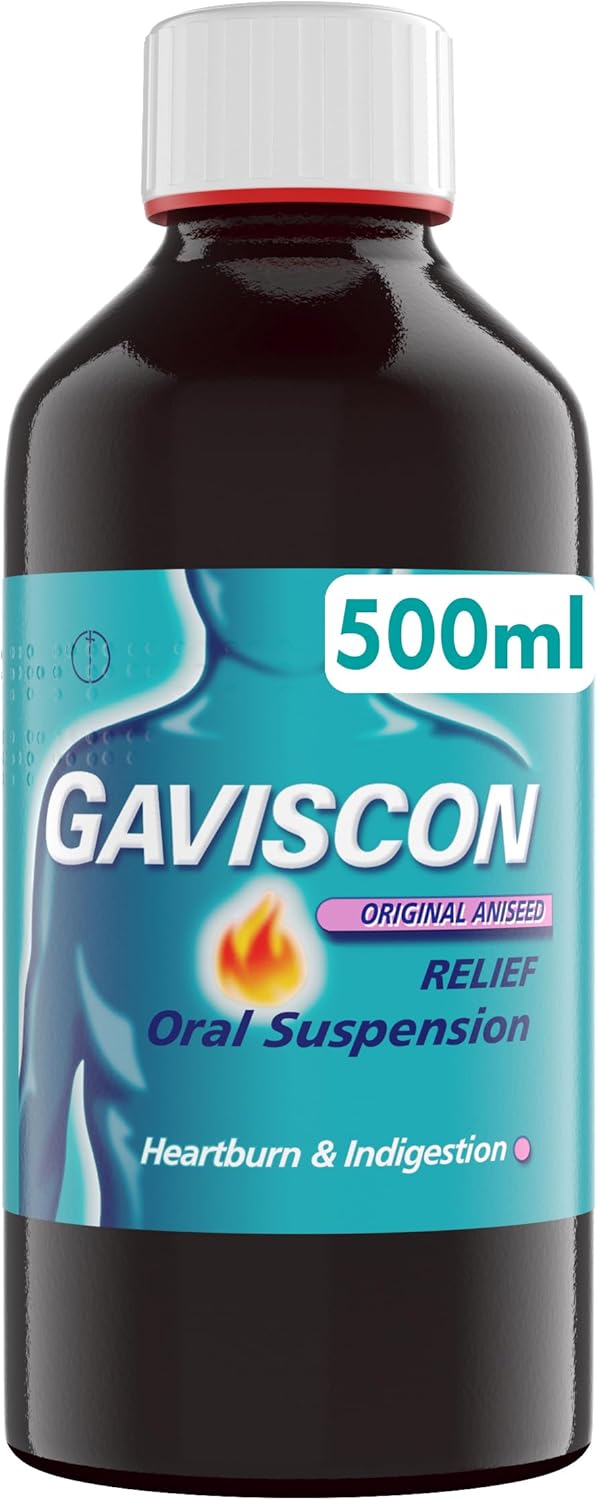 Gaviscon Original Aniseed Liquid 500ml - Heartburn & Acid Reflux Relief, Fast-Acting Formula, Protective Barrier, Long-Lasting Comfort, Suitable for Pregnancy, Antacids, Digestion and Nausea