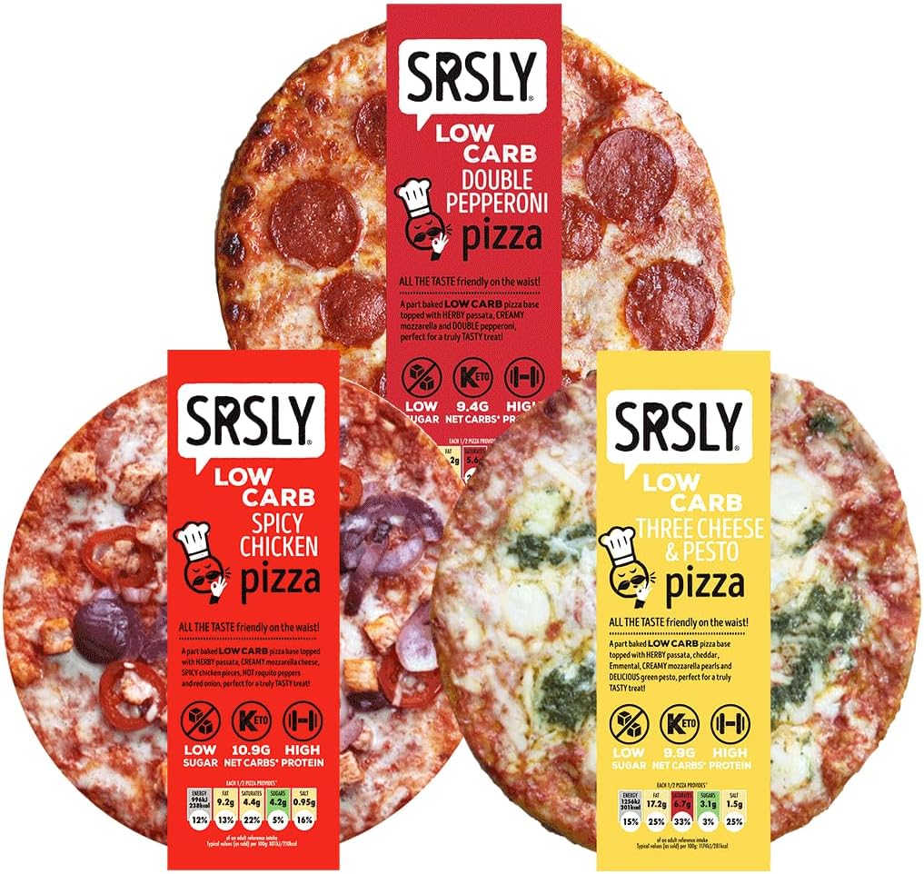 SRSLY Low Carb Keto Pizzas | 9 Inch | Multipack of 6 | Keto Low Carb Food Meal Snack | Low Sugar Pizza | High Protein High Fibre Pizza | Tasty Healthy Filling Meal