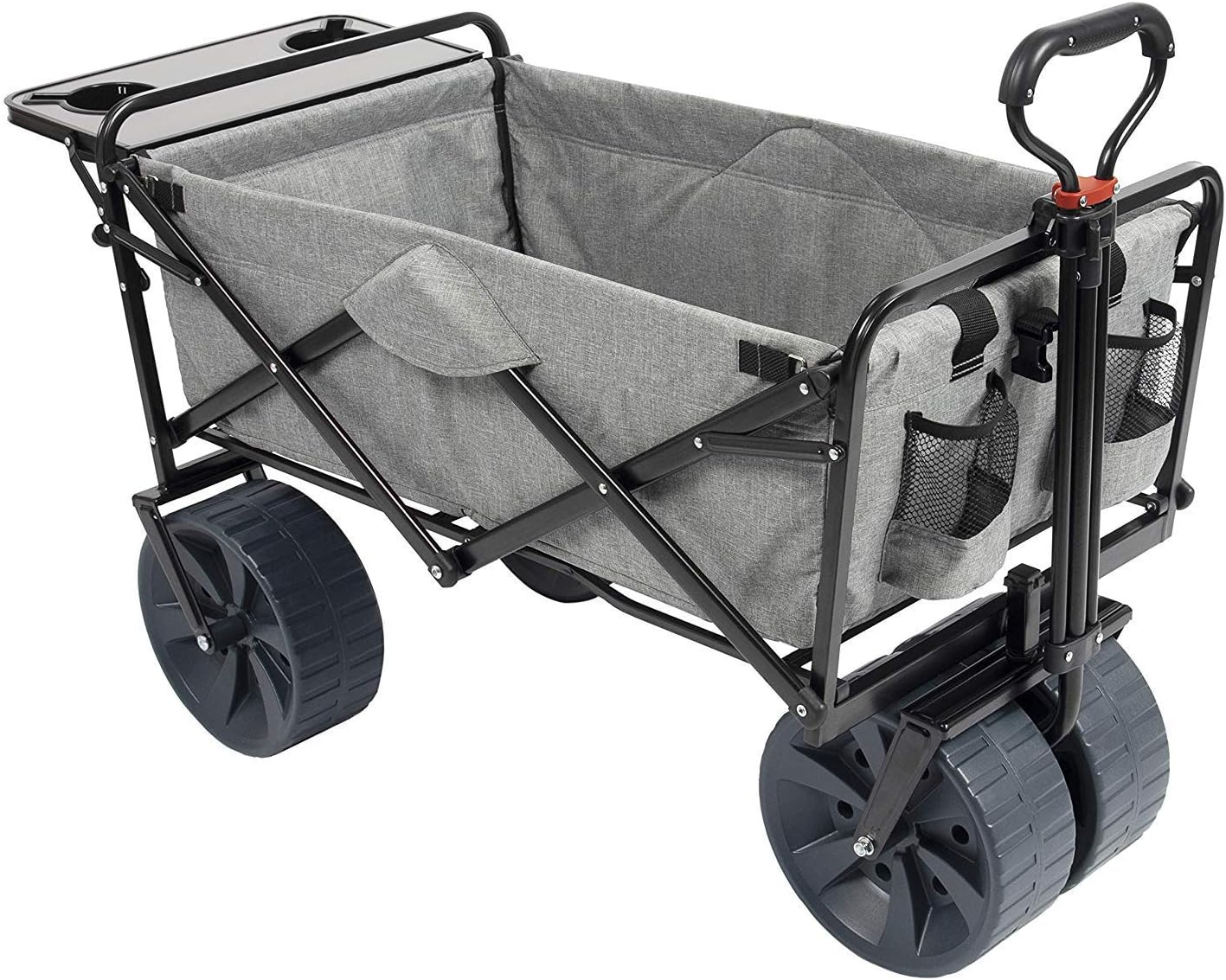 MacSports All Terrain Beach Wagon with Side Table|Heavy Duty Collapsible Folding Cart with Large Wheels for Beach Day, Picnic, Camping,Outdoor Activities | Light Gray
