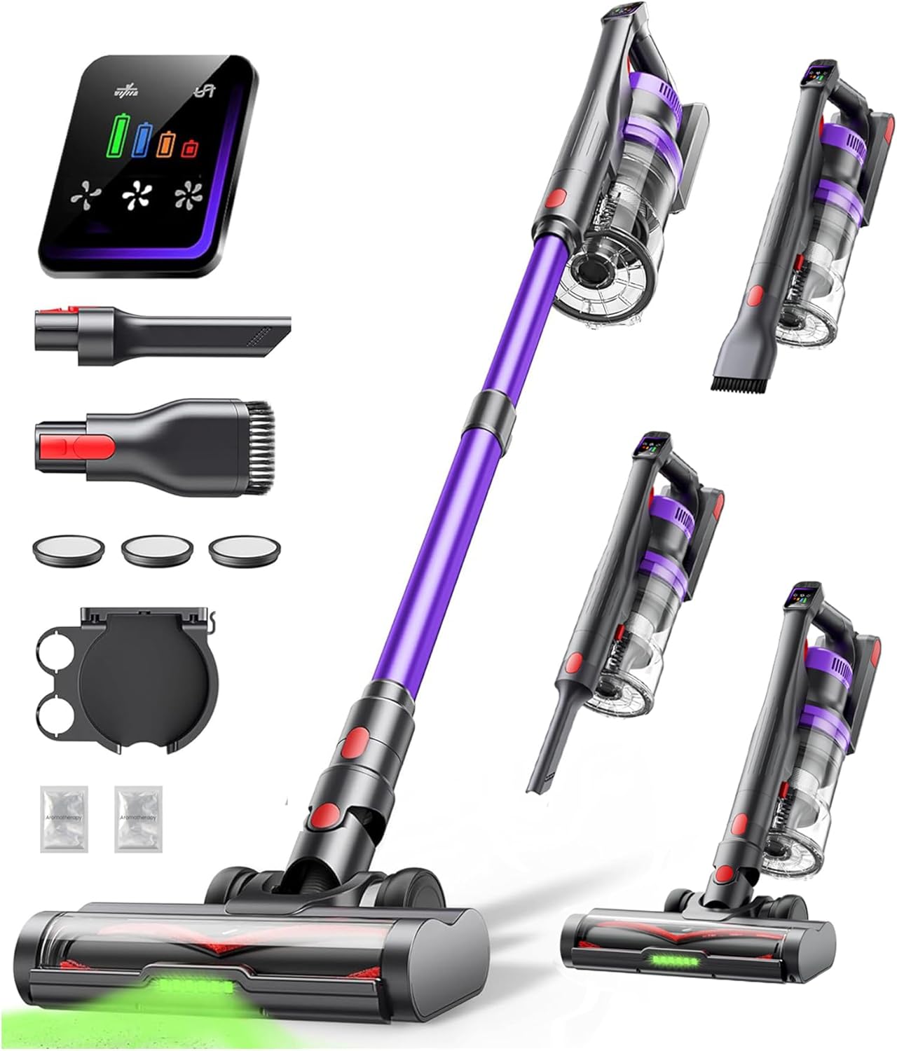 Cordless Vacuum Cleaner 600W 50KPA Powerful Suction 65 Mins Stick Handheld Vacuum Cleaners Green LED Anti-Tangle Brush Aromatherapy 1.8L Dust Cup One-Touch Empty for Carpet/Hardwood/Pet Hair/Car/Stair