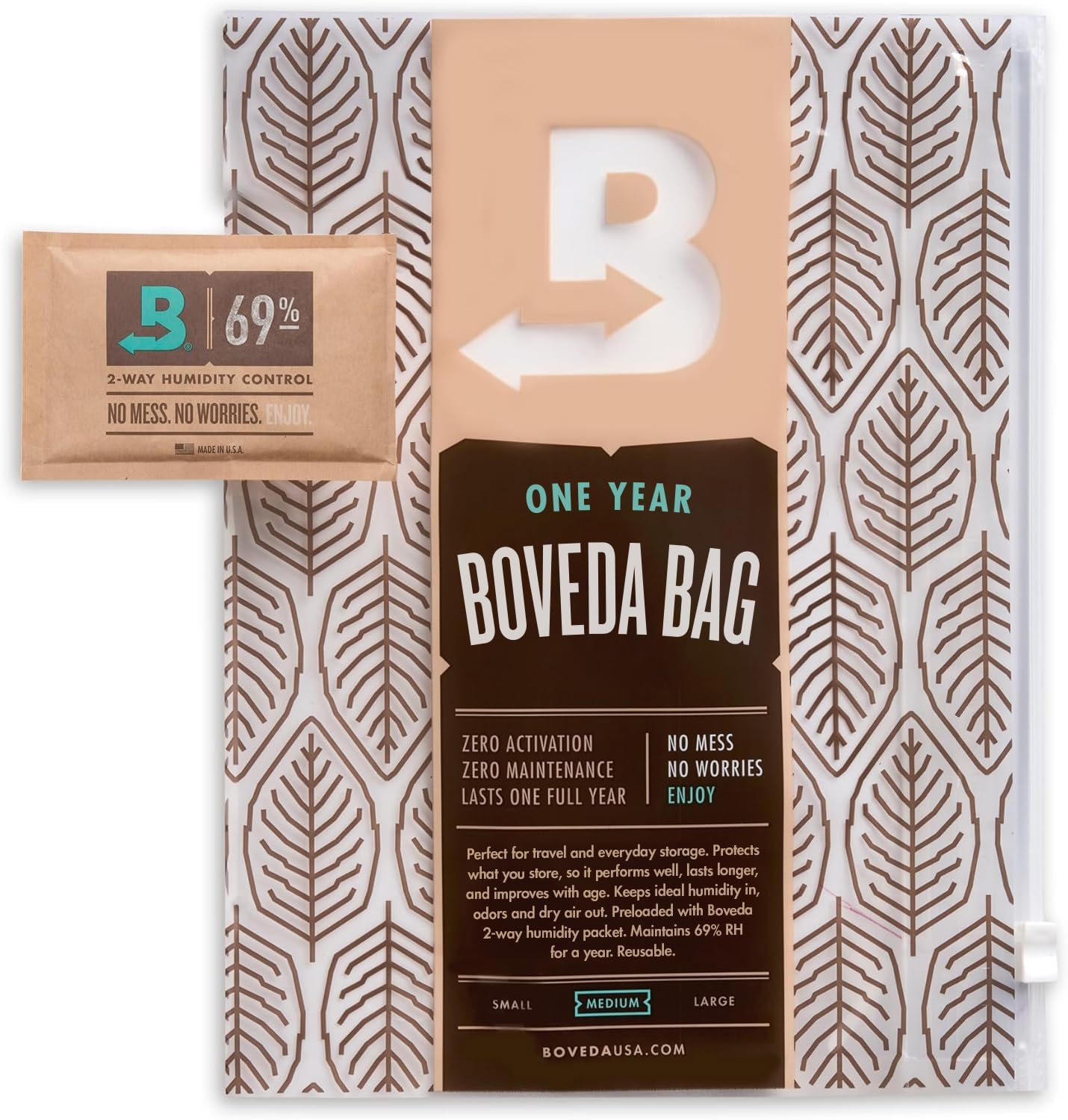 Boveda Travel Humidity Control Bag, Resealable, 69% Pack – Medium, 15 Ct