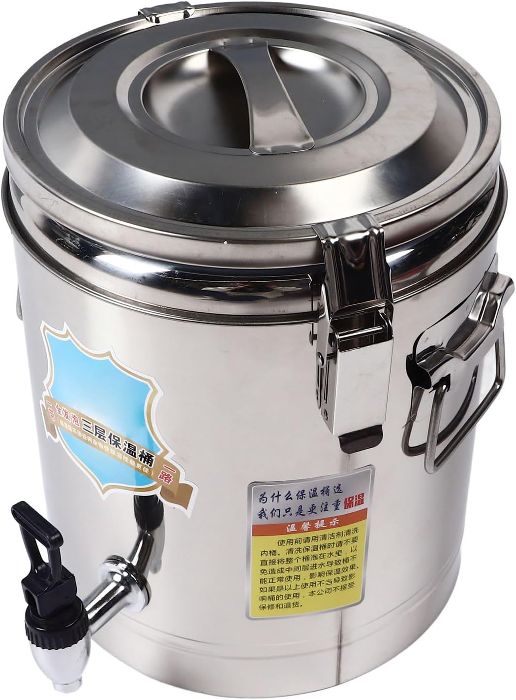10L Stainless Steel Insulated Soup Bucket with Faucet,Large Capacity Porridge Storage Pot for Restaurants, Cafeterias, Hotels