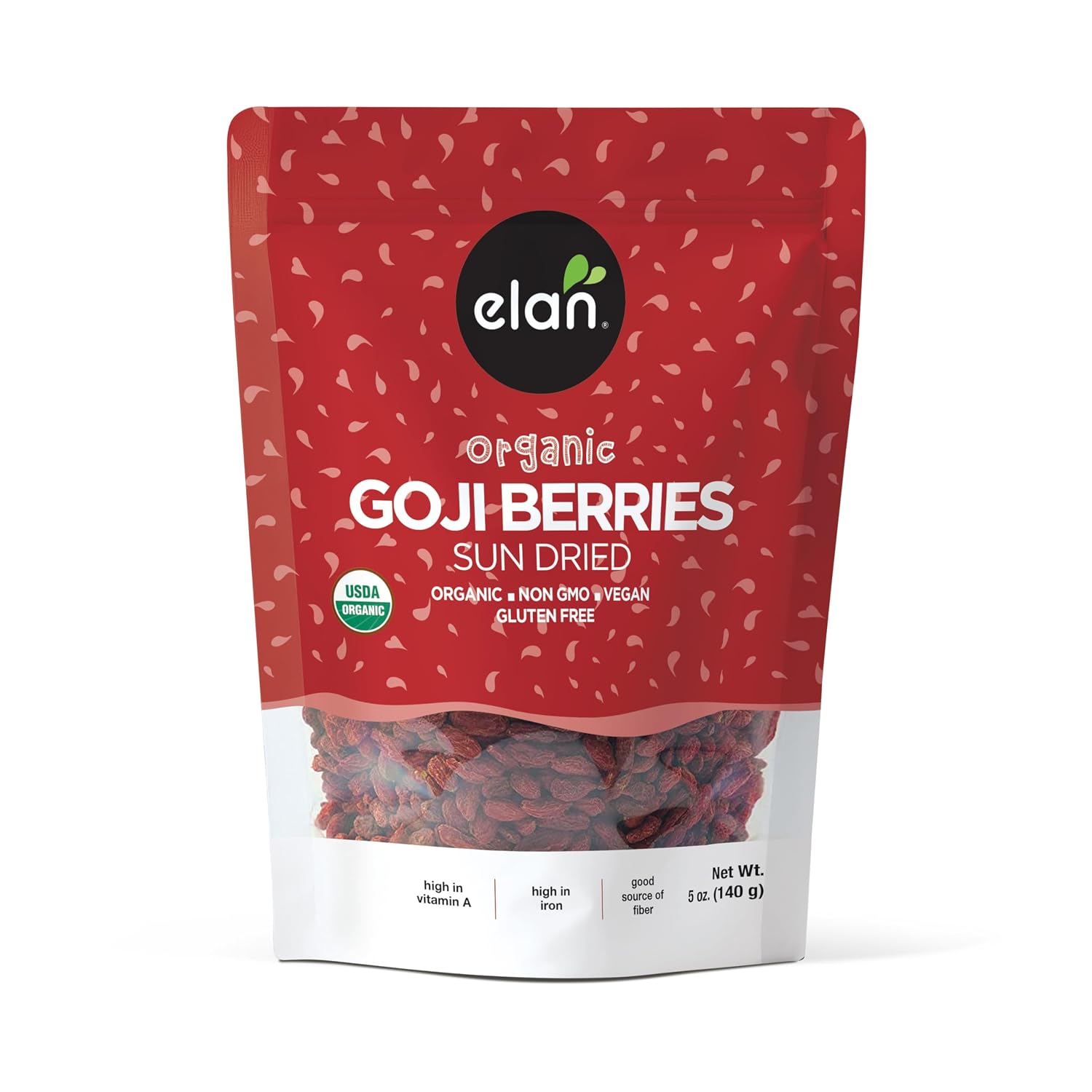 Elan Organic Dried Goji Berries, 4.9 oz, Sulphite-free, Non-GMO, Vegan, Gluten-Free, Kosher, Wolfberries, Healthy Snacks, Dried Fruit Snacks, Superfood