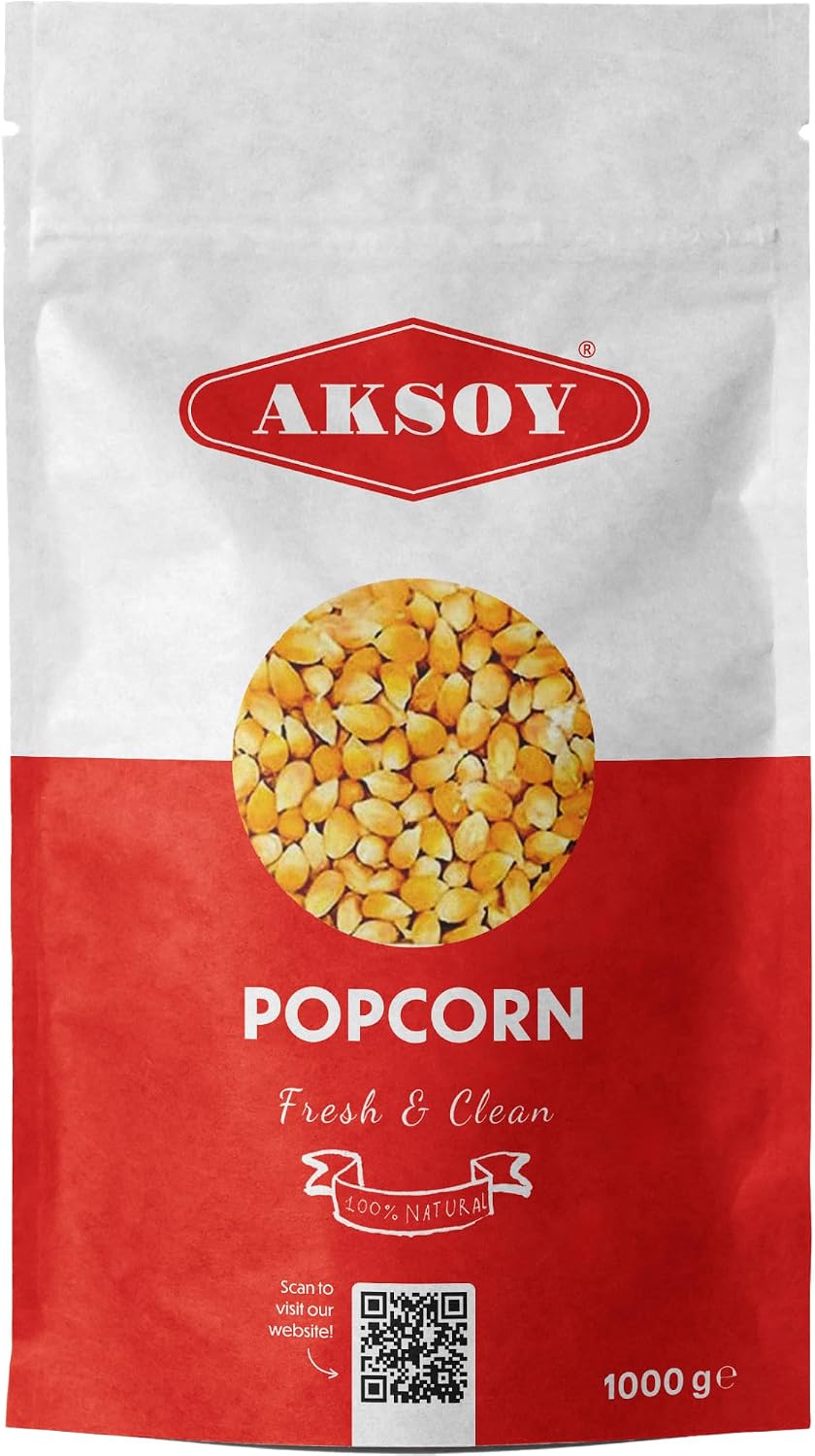 AKSOY Popping Corn Kernels - 1KG | Popcorn Seeds for Stovetop, Microwave & Air Popper | Freshly Harvested Corn for Delicious Homemade Popcorn Snacks... (Packaging may vary)