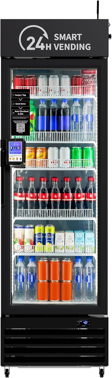 AI Vending Machine with Self-Checkout - DC360 Combo Refrigerated Vending for Fresh Food, Snacks & Cold Beverages - Real Time Inventory - Ideal for Office, School, Hospital, Gym (Black)
