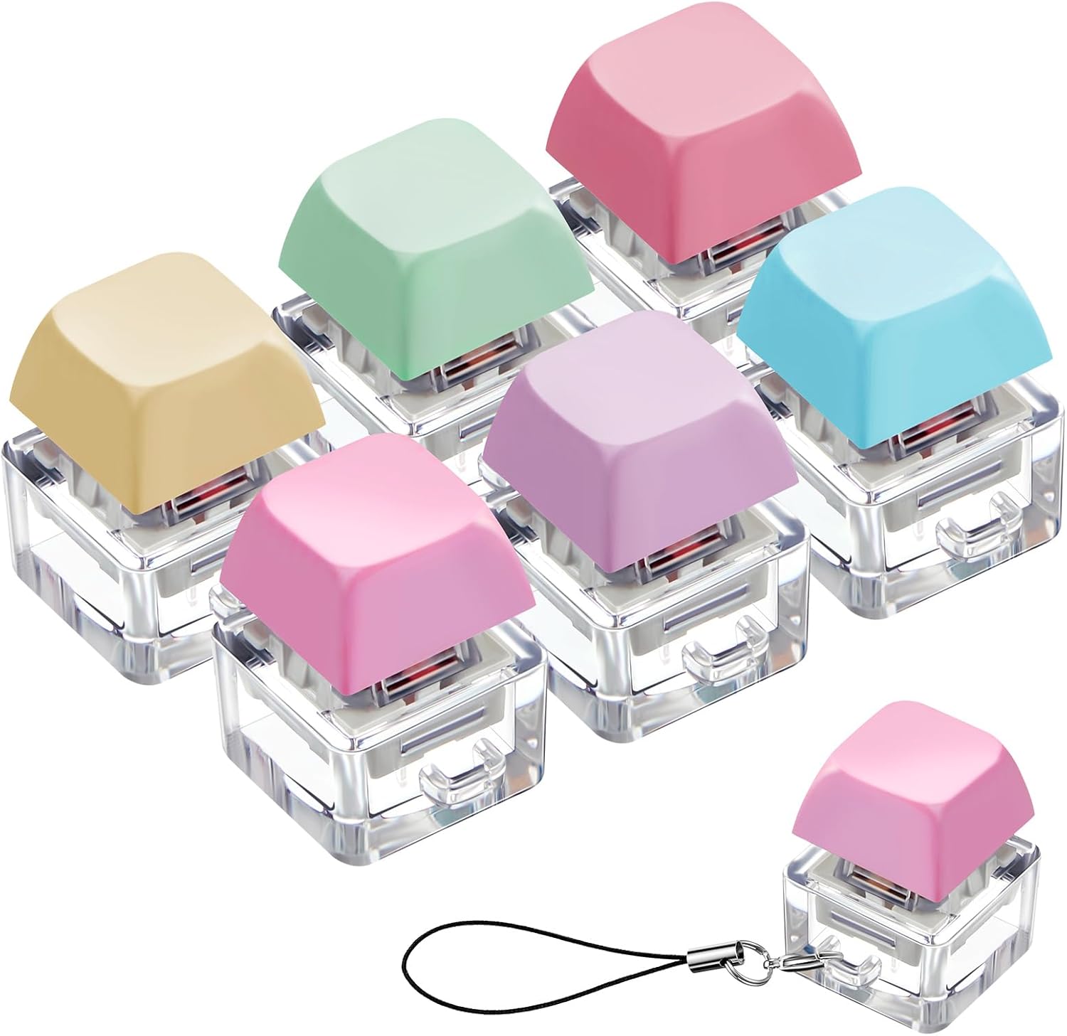 Taiyin 6 Pcs Keyboard Fidget Toy Fidget Clicker Keyboard Keychain Decompression Toys Button Stress Relief Gifts for Adult to Relief Stress Pass The Time(Macaron Colors)