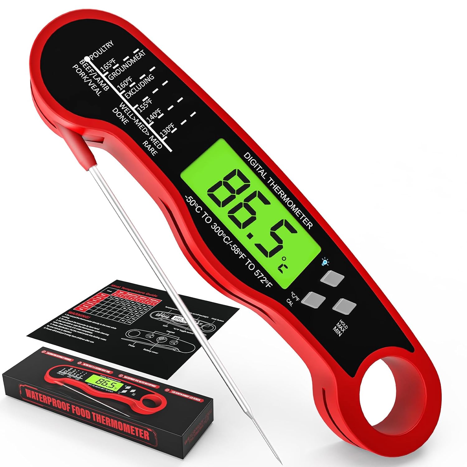 AWLKIM® Instant Read Meat Thermometer for Grill and Cooking - Waterproof Fast Food Thermometer with Backlight, Digital Food Probe for Kitchen Cooking, Candy Making, Outside Gril