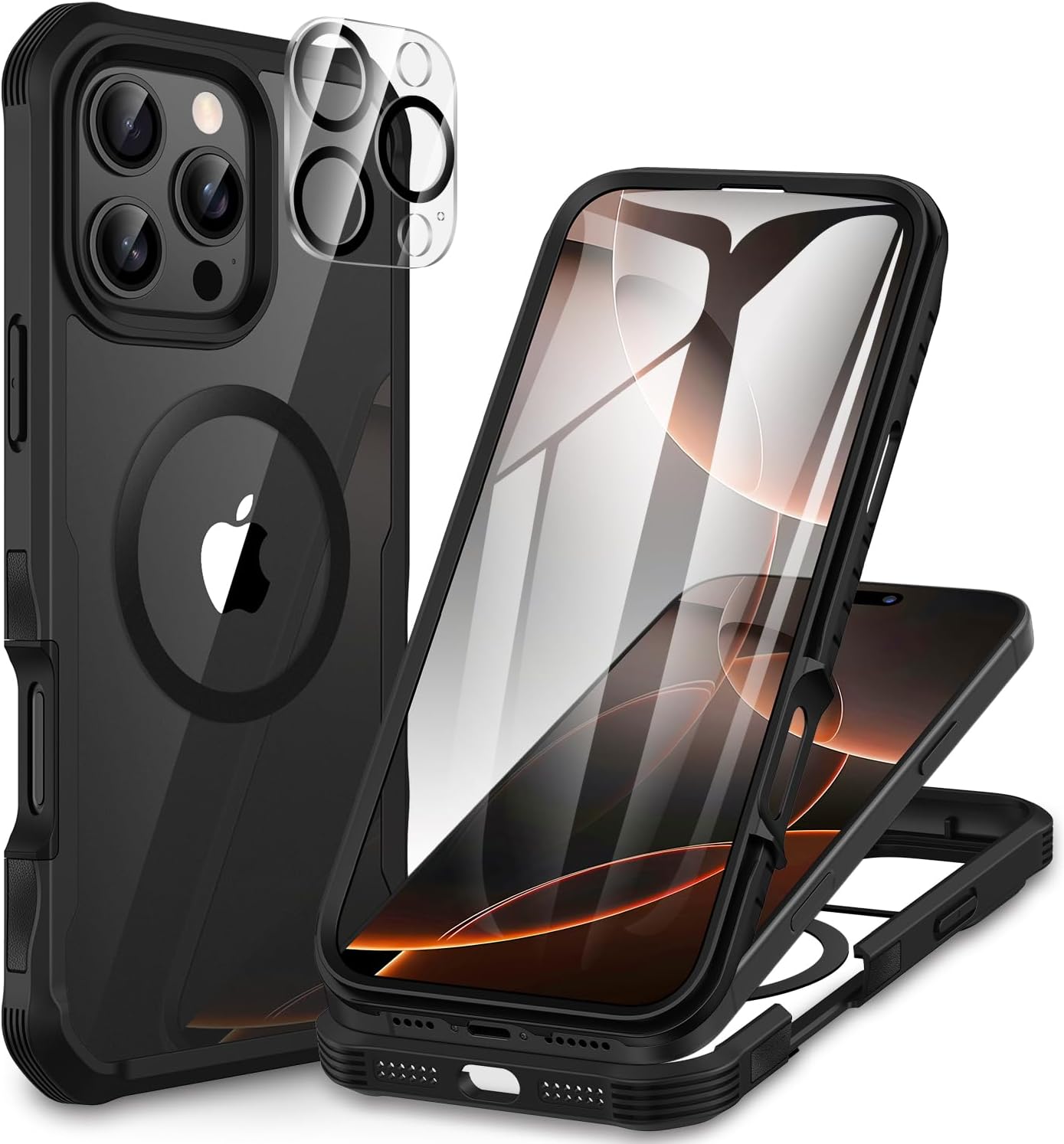 CENHUFO Compatible with iPhone 16 Pro Case Fits for Magsafe, Built-in Glass Screen Protector with Camera Lens Protector, 360 Full Body Protective Phone Case for iPhone 16 Pro 6.3 Inch -Black