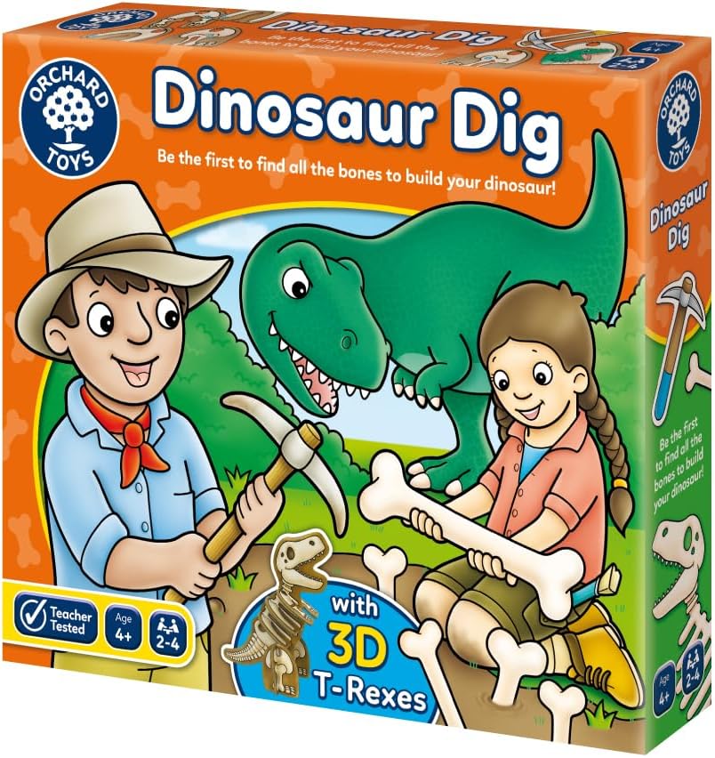 Orchard Toys Dinosaur Dig Game - Matching and Memory Board Games for 4 Year Olds - Educational Dinosaur Toys for Boys and Girls - Build a 3D Dino - For Kids Age 4-8 - 2-4 Players