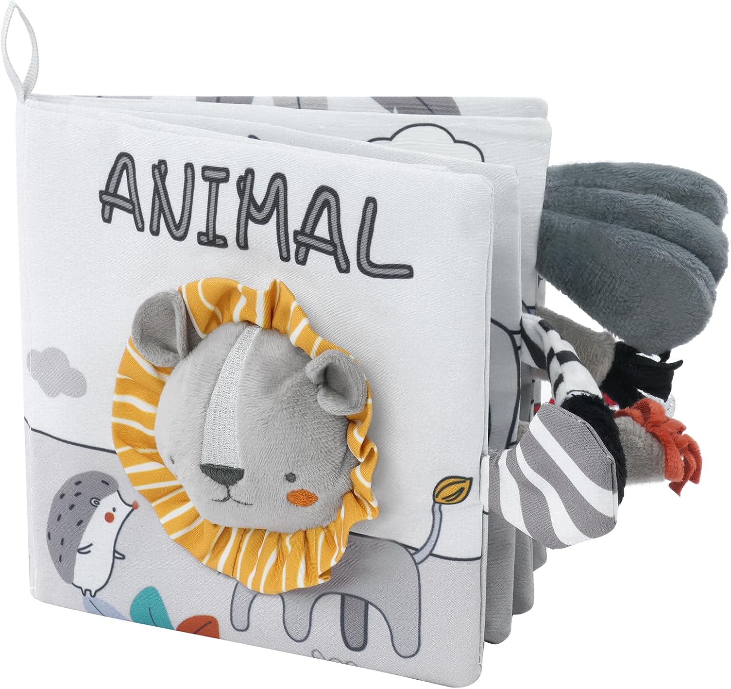 Vicloon Soft Toys Baby Cloth Book - 3D Animals Tails Crinkle Sensory Touch and Feel for Early Development Learning (Lion)