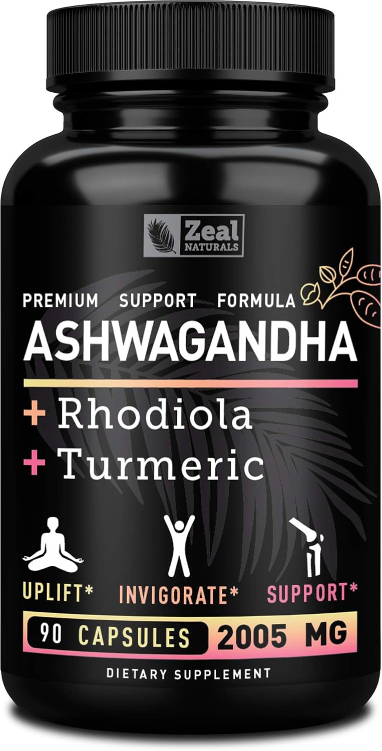 Ashwagandha Complex - Organic Ashwagandha Root Powder + Rhodiola Rosea + Turmeric - Premium Support Formula - Ashwagandha Capsules Supplement