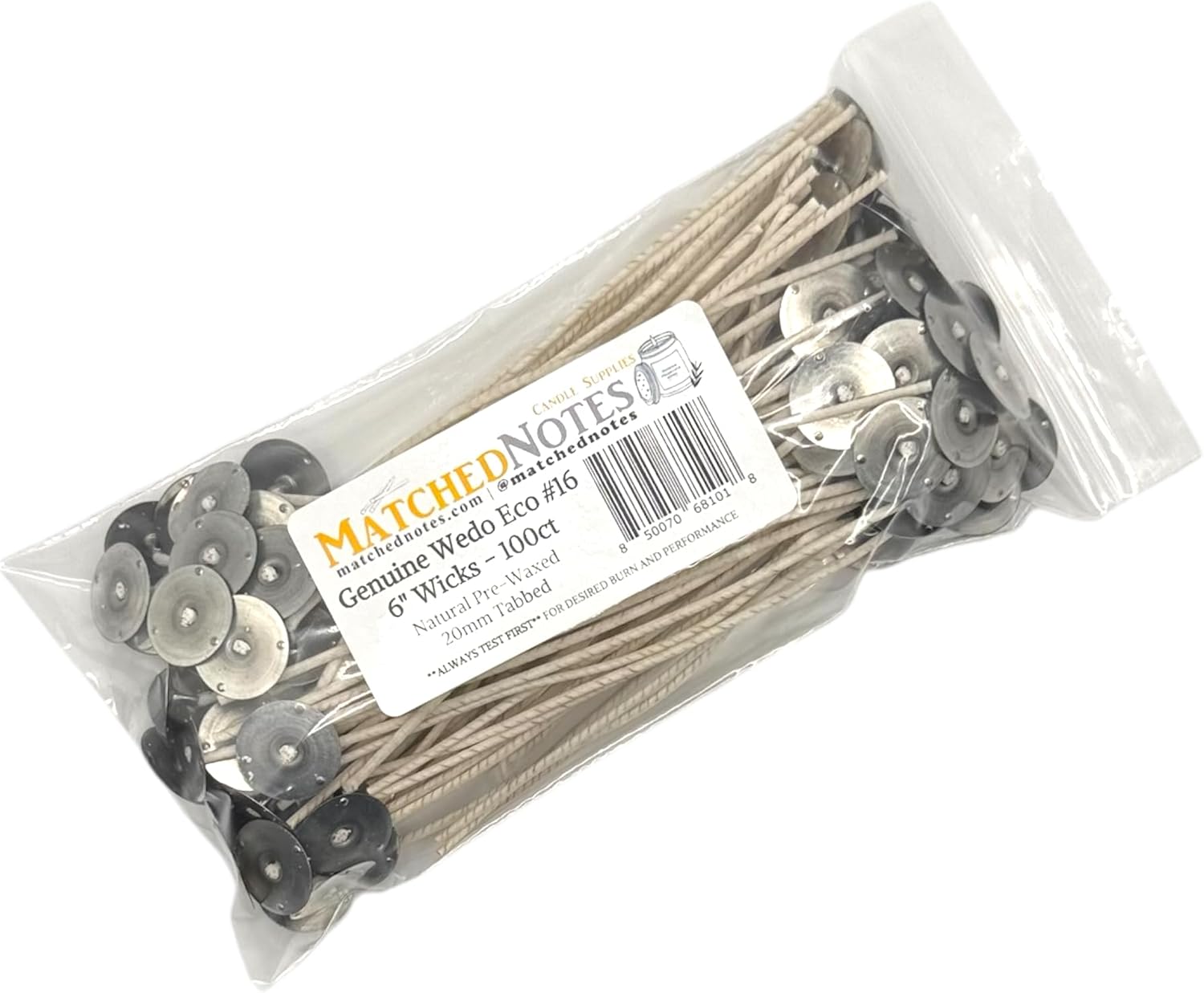 100ct Genuine Eco 16 Candle Wicks - 6" Length - 20mm Wick Tab - Natural Wax Coating - Top Selling Wick