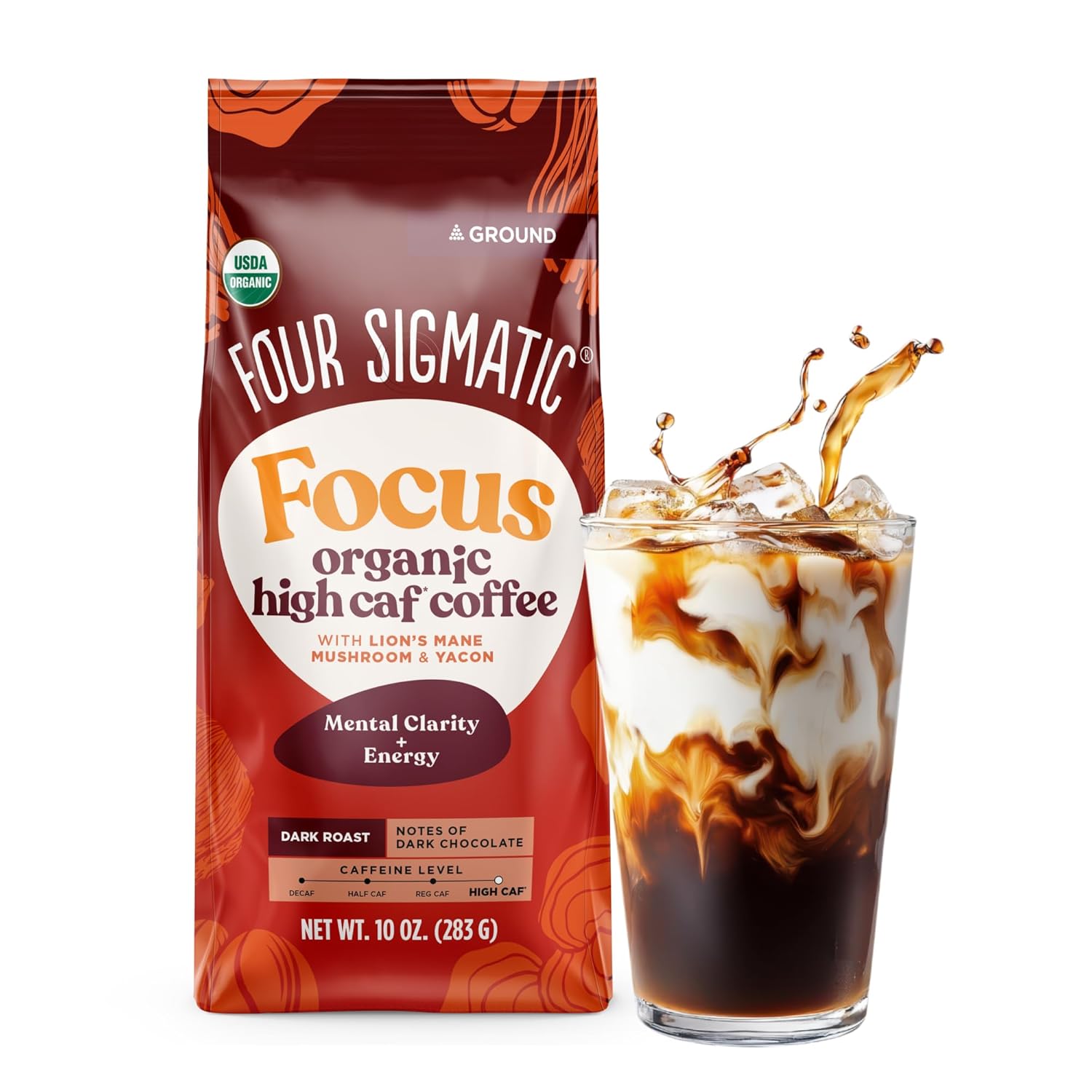 Four Sigmatic Organic High Caffeine Lion's Mane Ground Coffee, 10 OZ