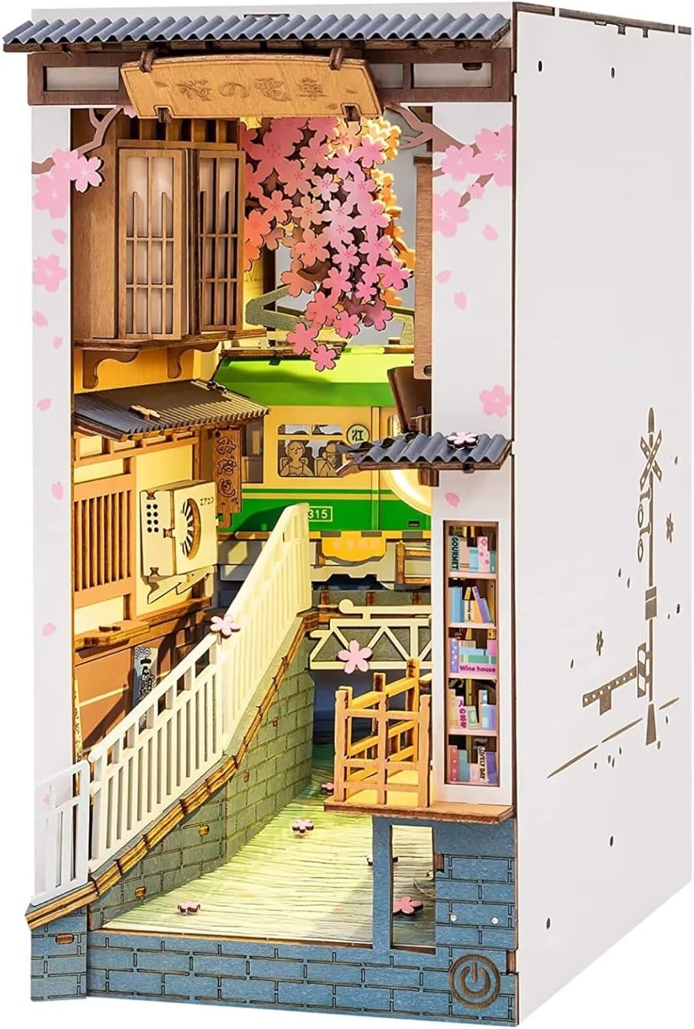 Rolife Sakura Densya Book Nook Kits for Adults DIY Miniature Kit with Light for Desk Library Bookshelf Decoration 3D Wooden Puzzle Booknook Model Kits for Adults to Build Gifts for Women