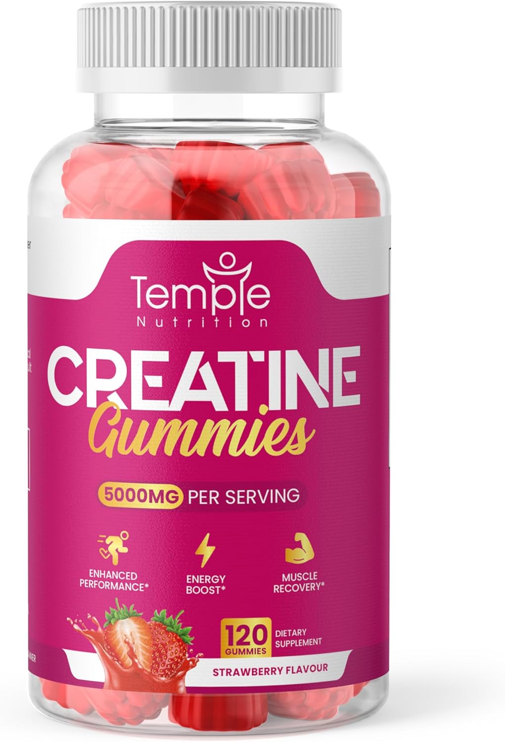 New Creatine Monohydrate Gummies 5000mg for Men & Women - 120 Chewable Creatine Gummies (1 Months Supply) - Strawberry Flavoured Creatine, Pre Workout Gym Supplement, Suitable for Vegans