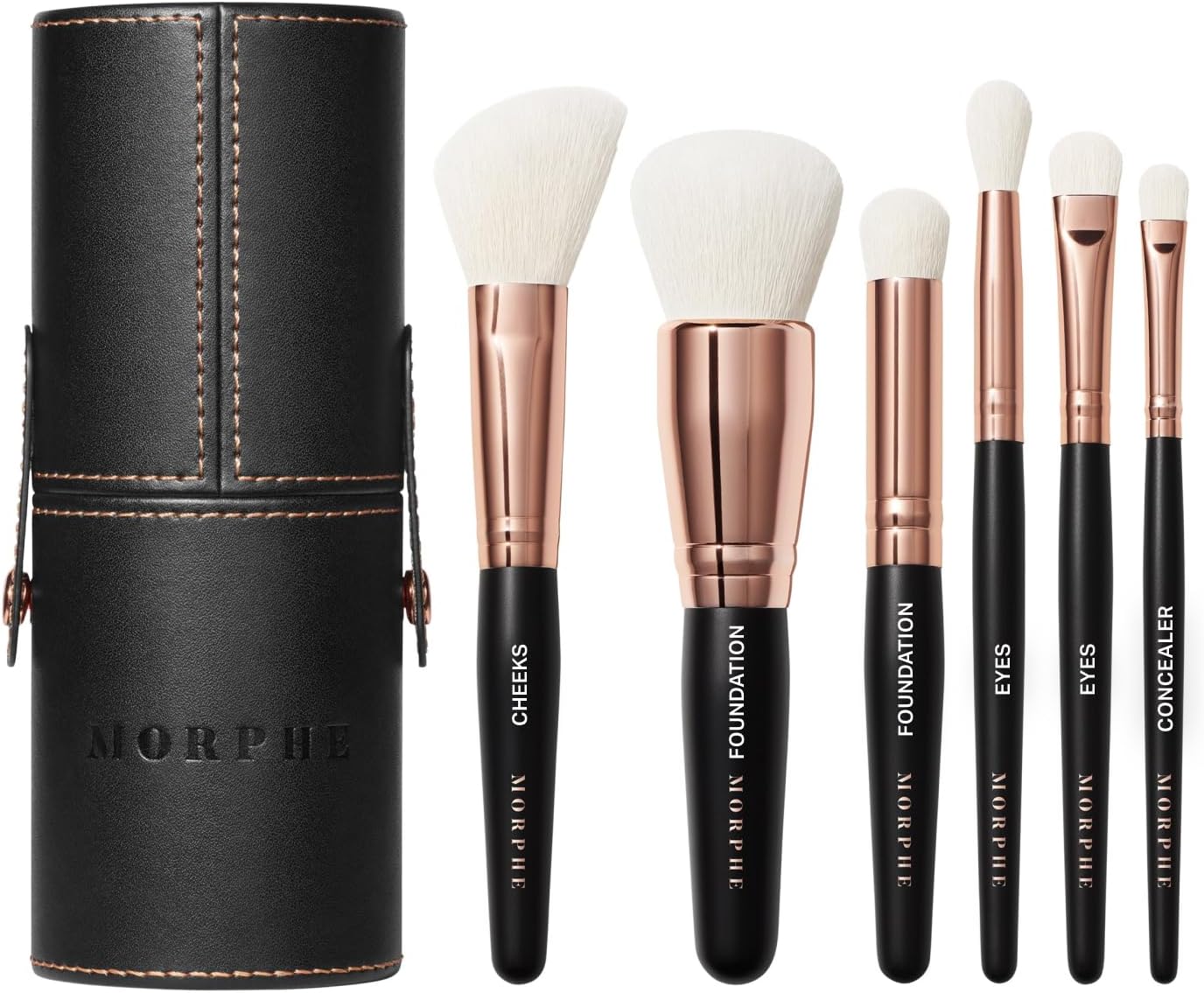 Morphe Rose Away Makeup Brushes - 6 Piece Make Up Brush Set of Eye and Face Brushes - Made with Synthetic Bristles and Includes Makeup Brush Case (6 Count)