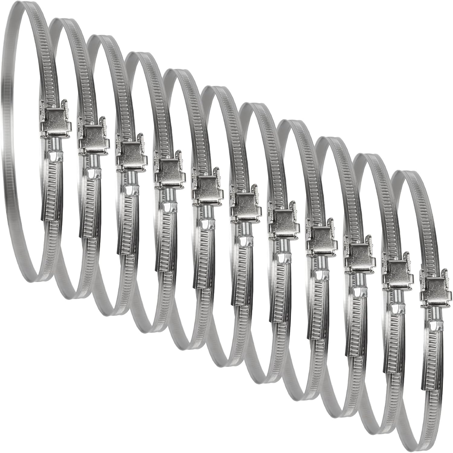 Repa Market 6" Inch Ducting Clamp - 10 Pack Adjustable Stainless Steel Hose Clamps - Silver