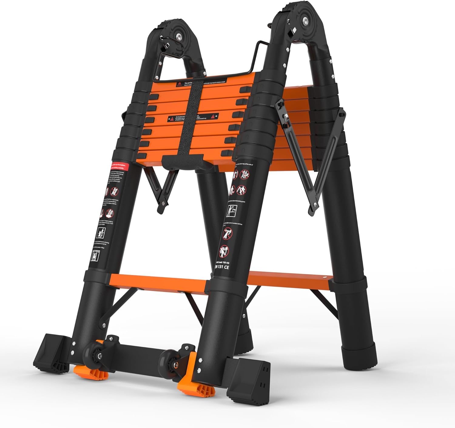 16.5 FT Telescoping A Frame Ladder, 8 Step, ANSI Certified, Type IA Heavy Duty, 330lbs Max Capacity, Aluminum Extension Ladder for Home, Roof, RV; Orange