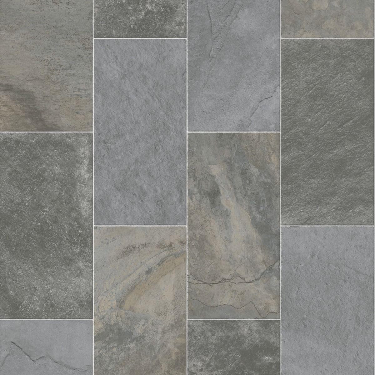 VINYL FLOORING UK Stone Effect Anti Slip Vinyl Flooring Roll Home Office Kitchen Bedroom Bathroom Lino Modern Design - 2m(L) X 2m(W) (6'6" X 6'6")