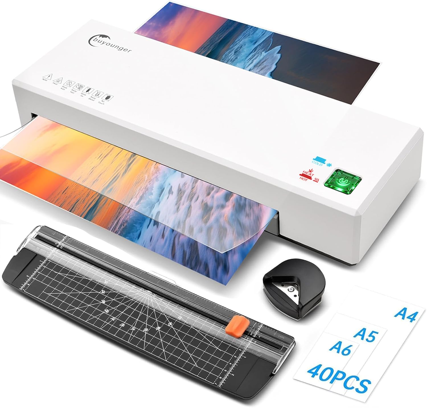 Buyounger 9 Inch Thermal Laminator Machine Set with 40 Sheets