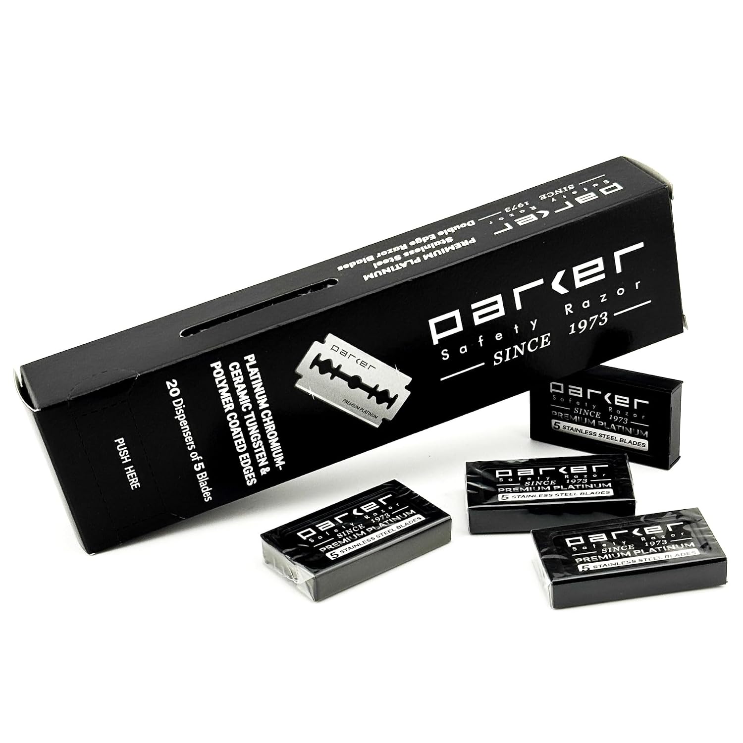 Parker Premium Platinum Double Edge Safety Razor Blades, 100 Count (20x5)