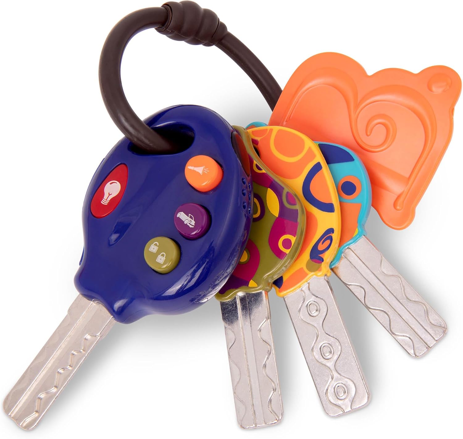 B. toys – 4 Textured Toy Car Keys for Babies & Toddlers – LucKeys – Blue – Flashlight & 3 Car Sounds – Non-Toxic – Interactive Baby Teething Toys – 10 months +