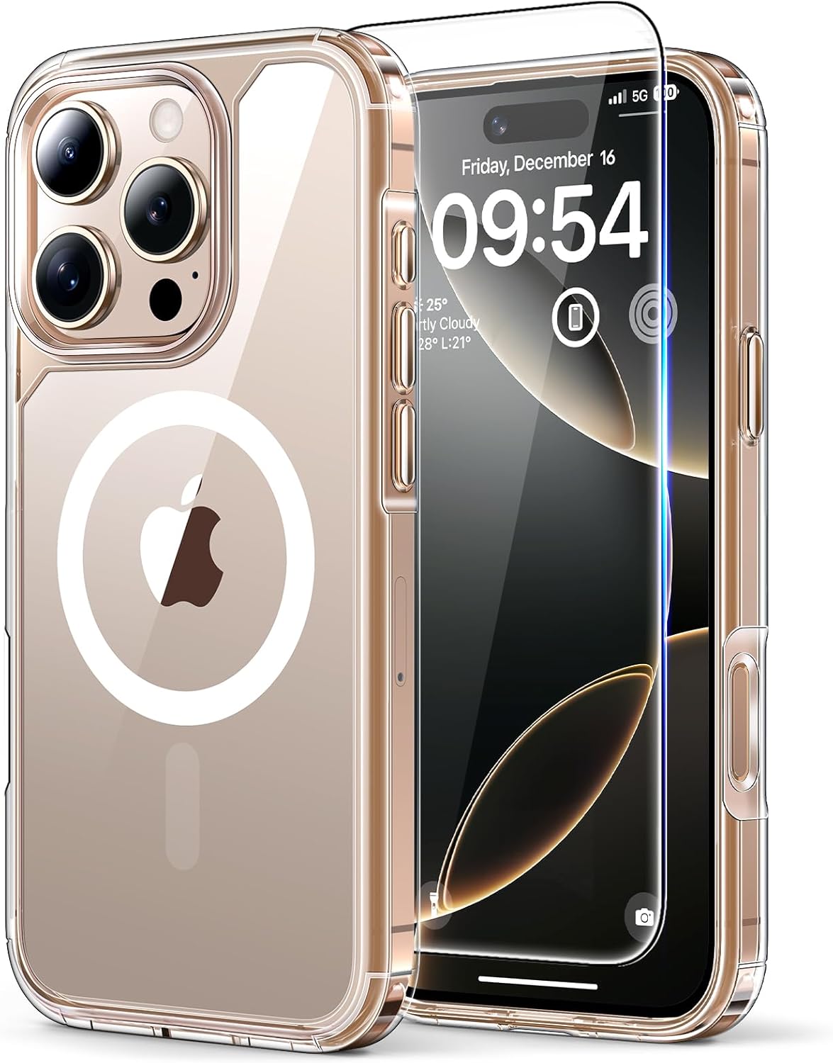 TAURI 3 in 1 Magnetic for iPhone 16 Pro Case, and 2X HD Screen Protector, [Not-Yellowing] [Compatible with MagSafe] Shockproof Phone Case for iPhone 16 Pro 6.3 Inch - Magnetic Clear