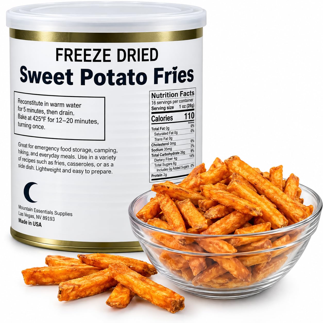 Military Surplus Freeze-Dried Sweet Potato Fries 16 Oz Long-Term Storage Survival Food, Perfect for Emergency Preparedness & Camping | Pantry Staples 25+ Year Shelf Life Made in USA Pack of 1