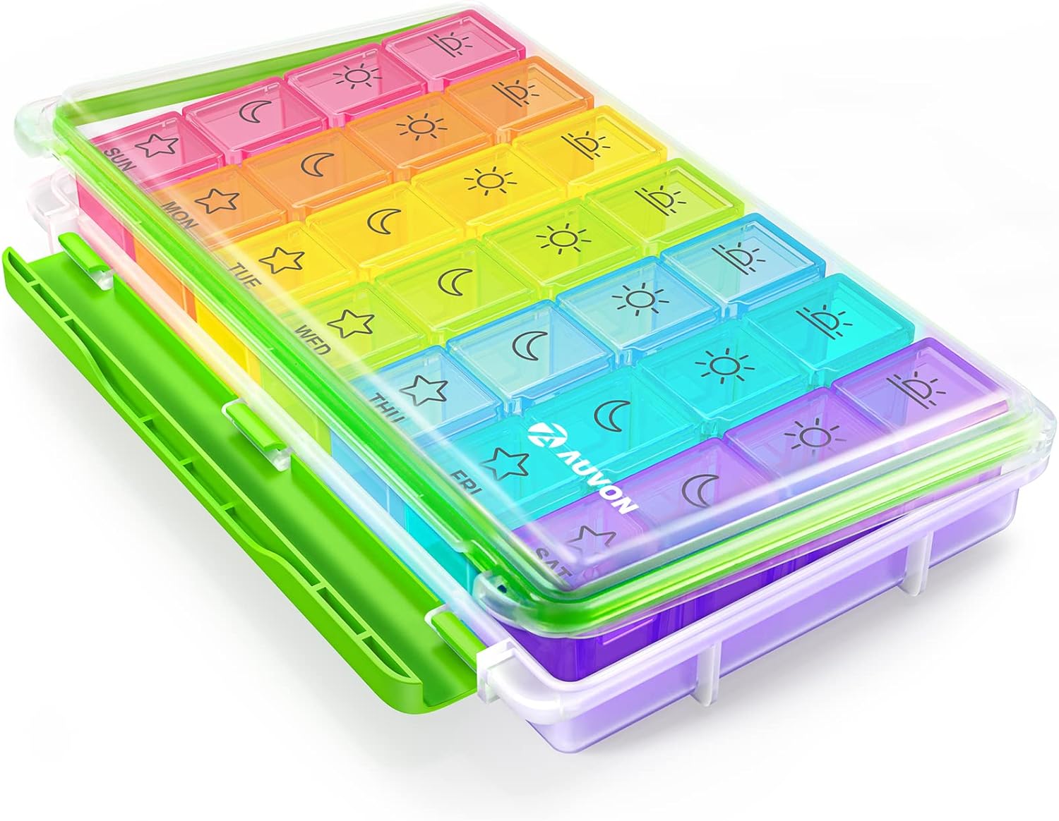 AUVON iMedassist Moisture-Proof Weekly Pill Organizer 4 Times a Day, Large 7 Day Pill Box Portable for Travel with Removable Individual Containers to Hold Vitamins, Supplements and Medication