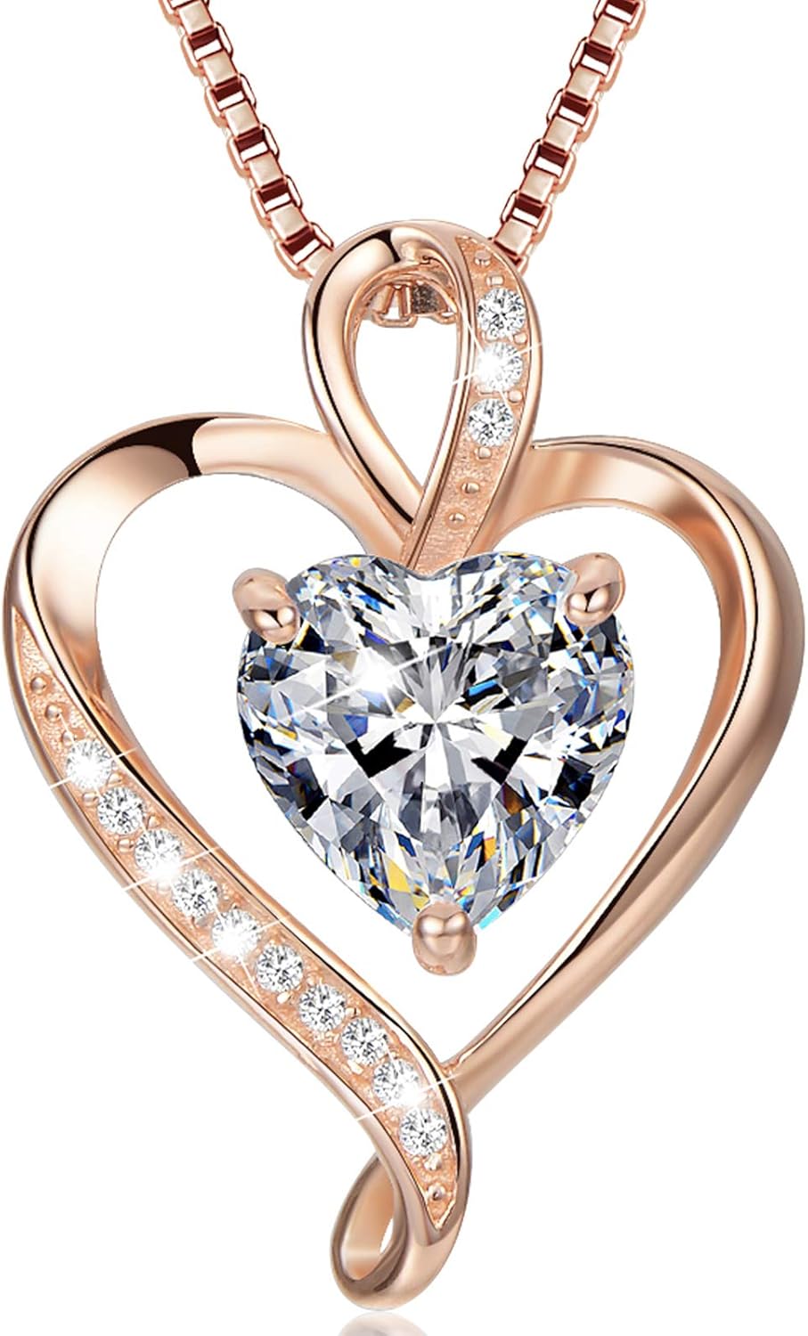 LAVUMO Heart Necklace for Women 925 Sterling Silver Love Cubic Zirconia Pendant Brithstone Necklace Christmas Valentines Birthday Mothers Day Jewellery Gifts for Women Wife Girlfriend Mum Friend
