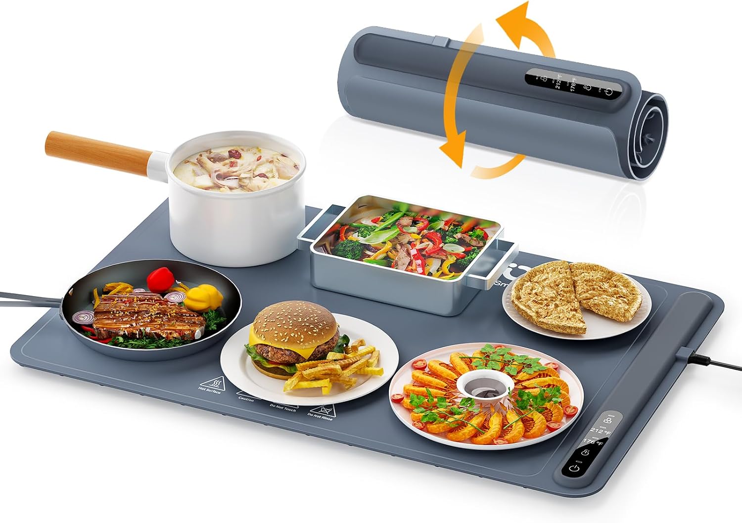 Anifrim Extra Large Food Warming Tray with Adjustable Temperature Control, Electric Server Warmer Mat, Hot Plate for Buffets, Restaurants, House Parties, Party Events (60 x 40cm) - Gray