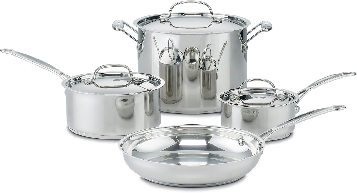 Cuisinart 7-Piece Cookware Set, Chef's Classic Stainless Steel Collection, 77-7P1