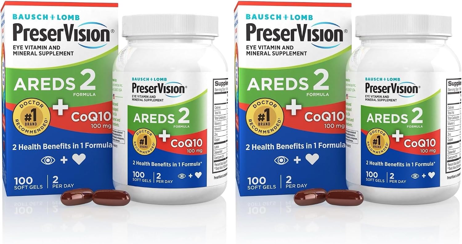 PreserVision AREDS 2 Eye Vitamins with CoQ10 for Heart Health,#1 Eye Doctor Recommended Brand,Lutein and Zeaxanthin Supplement with Vitamin C & E,Zinc,and Copper,100 Softgels,(Pack of 2)