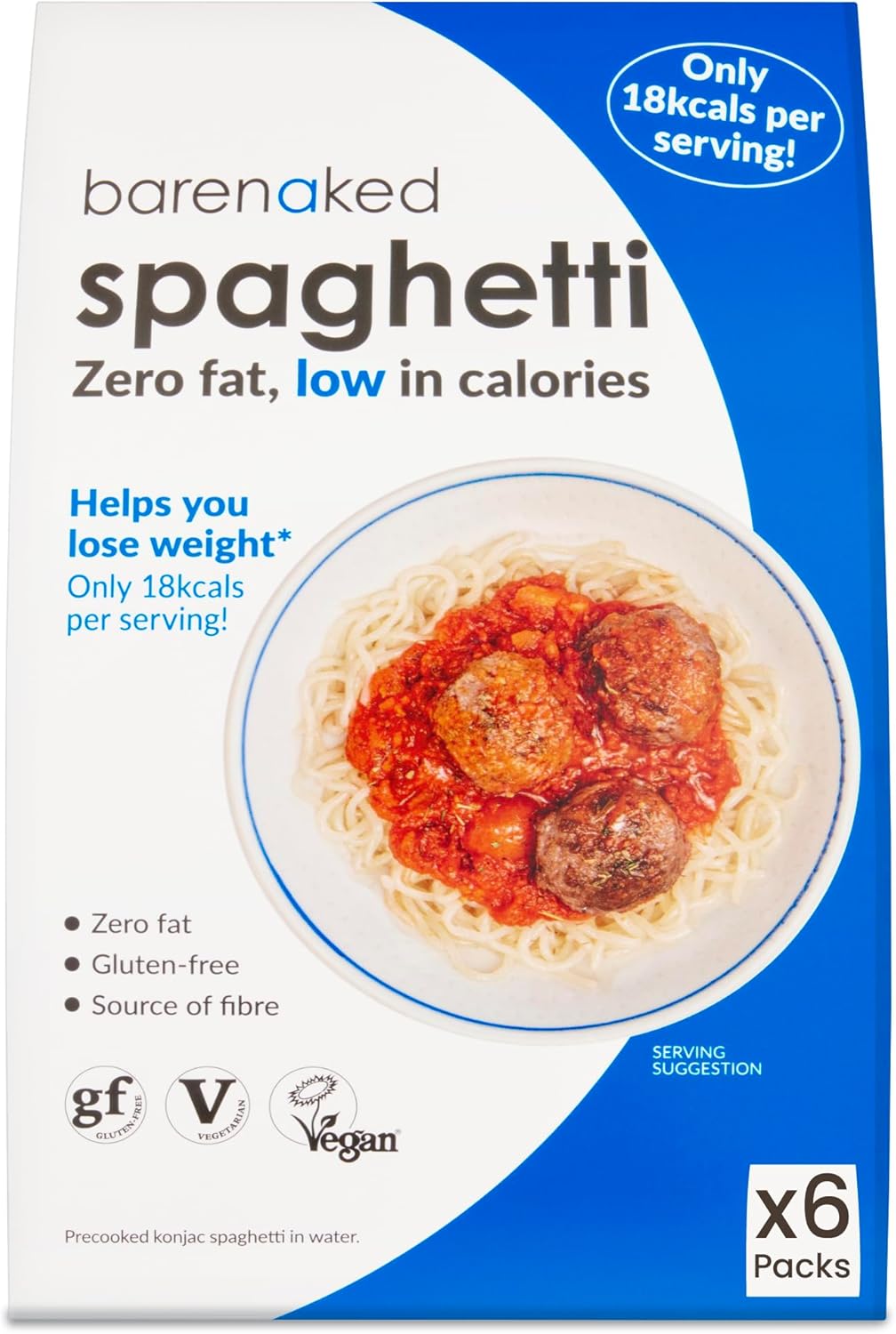 Barenaked Konjac Spaghetti | 6 x 380g Multipack | Low Calorie & Keto Friendly Noodles | Vegan & Gluten Free | Fat Free & Low Carb | 12 Servings (250g Drained Weight)