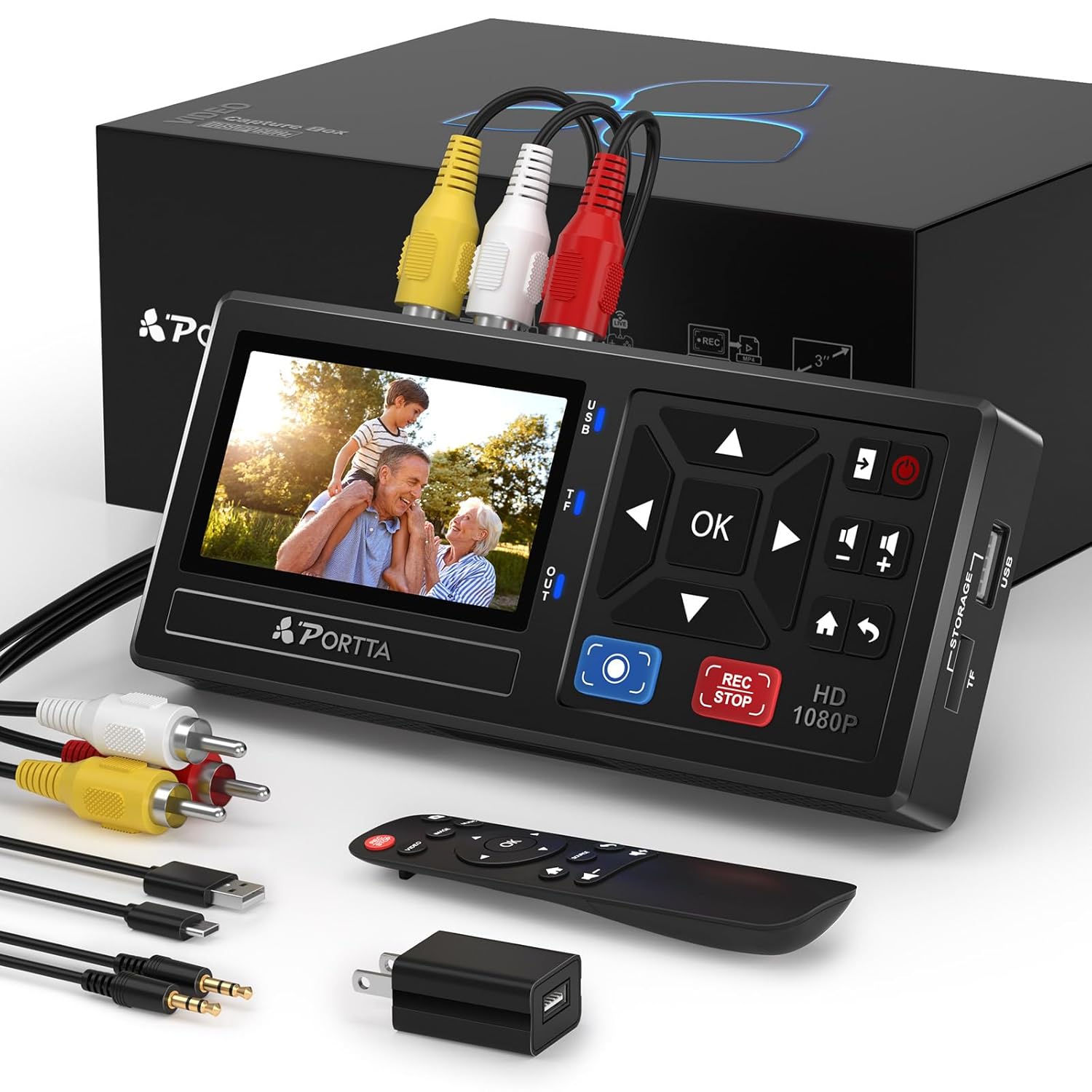 Portta VHS to Digital Converter, Video to Digital Recorder with Remote, Compatible with VHS, VCR, DVR, DVD, Hi8, Mini DV Players, Camcorder, Gaming Consoles (VHS/Tapes/DVD Player Not Included)