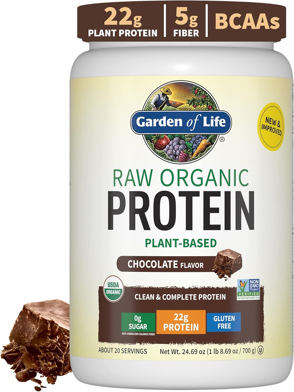 Garden of Life Protein Powder, Vegan Protein Powder, BCAA, Probiotics & Digestive Enzymes, Gluten & Lactose Free, Chocolate,1.5 LB