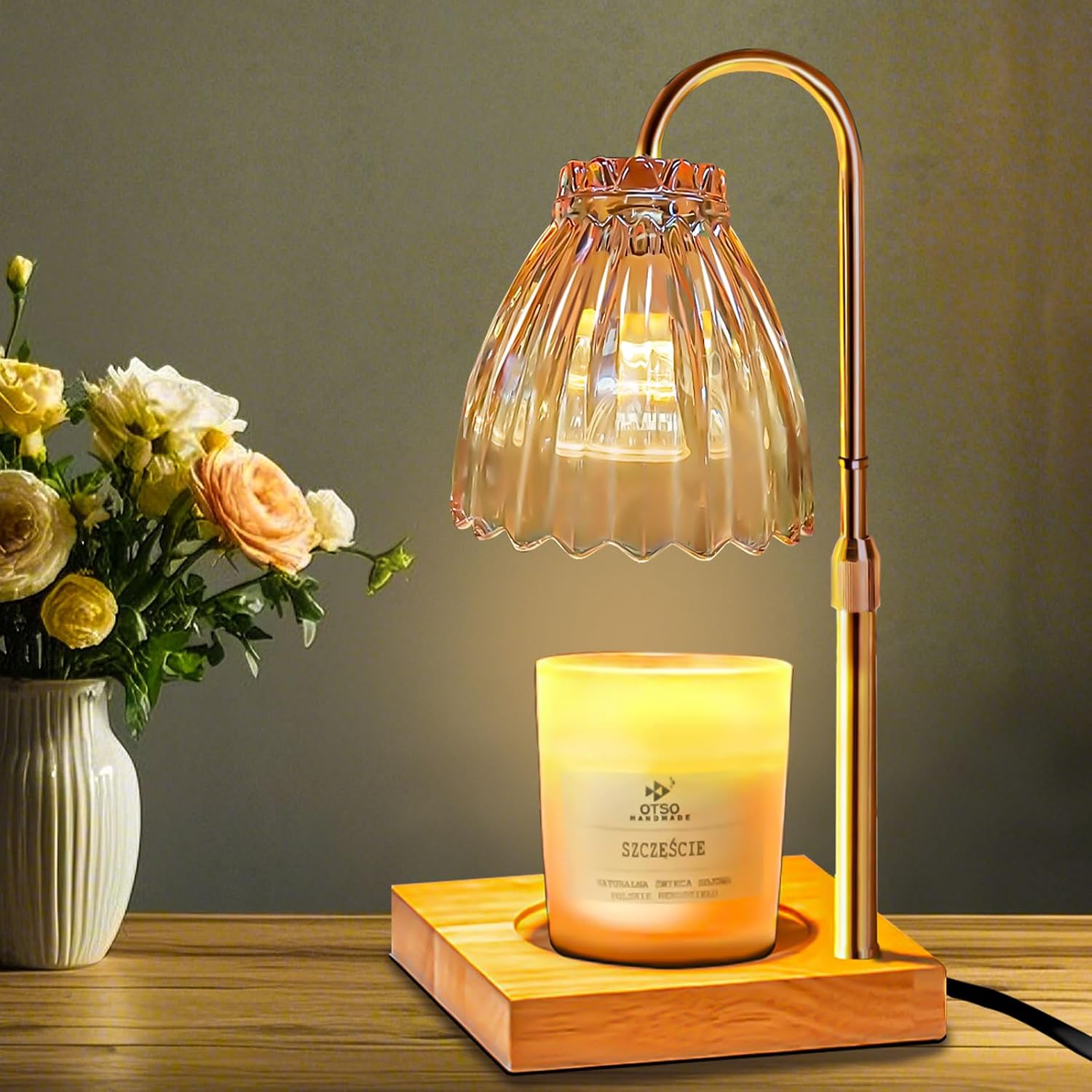 Wavypo Candle Warmer Lamp with Timer Dimmer, Height Adjustable,Candle Heater Lamp for Scented Candle with 2 Bulbs,Valentines Day Presents,House Warming Gift (Gold)