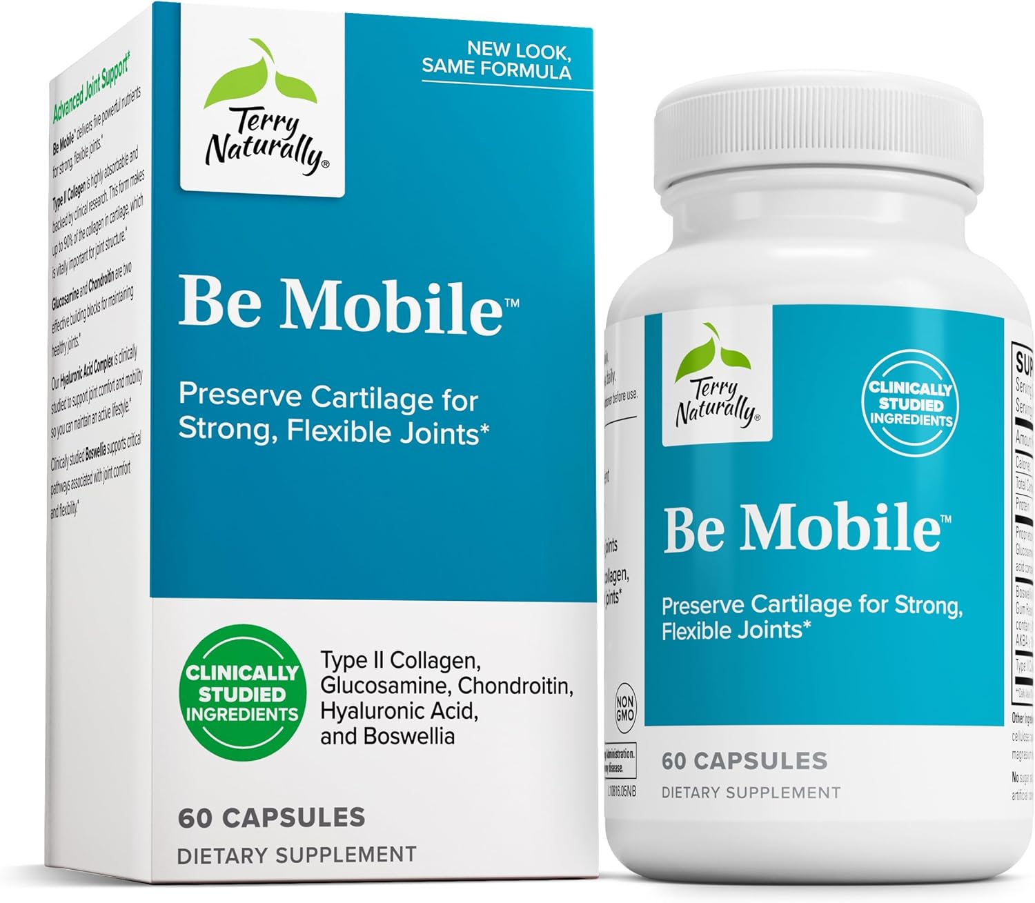 Terry Naturally Be Mobile - Collagen Supplement for Joint Health Support - Dietary Supplement with Boswellia Extract & Type II Collagen - Lower Back & Knee Support Supplement - 60 Capsules