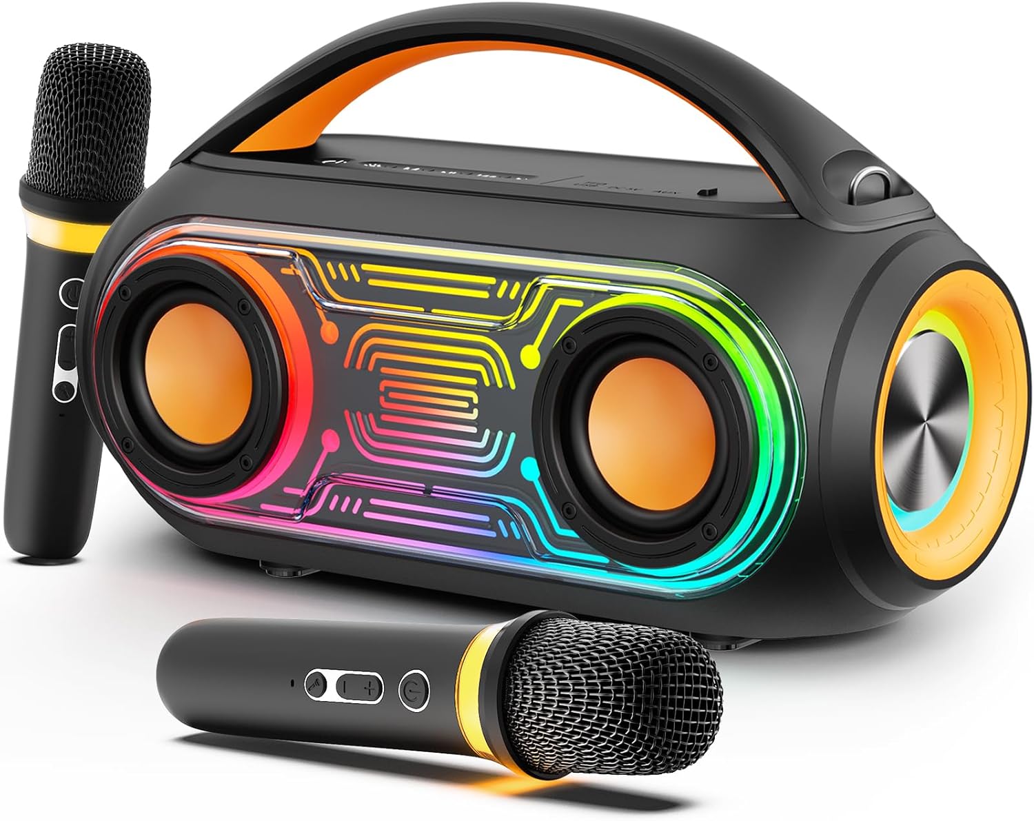 Karaoke Machine with 2 Wireless Microphones, 36H Playtime, IPX5 Waterproof, Magic Voice, Portable Bluetooth Speaker for Home/Outdoor/Beach Parties