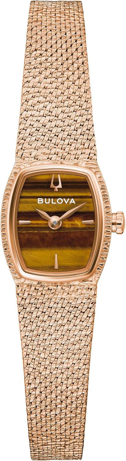Bulova Goddess of Time Tiger's Eye Dial Rose Gold-Tone Mesh Bracelet Watch 17mm - 97L185