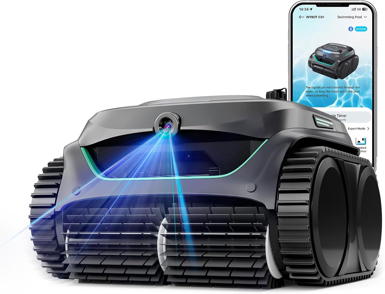 WYBOT C2 Vision Robotic Pool Cleaner with Camera, Visual Cleaning for Inground Pools, Cordless Pool Vacuum Robot, 180 Mins RunTime, Wall Climbing, Dual Filters, Brushless Motor, Smart Navigation