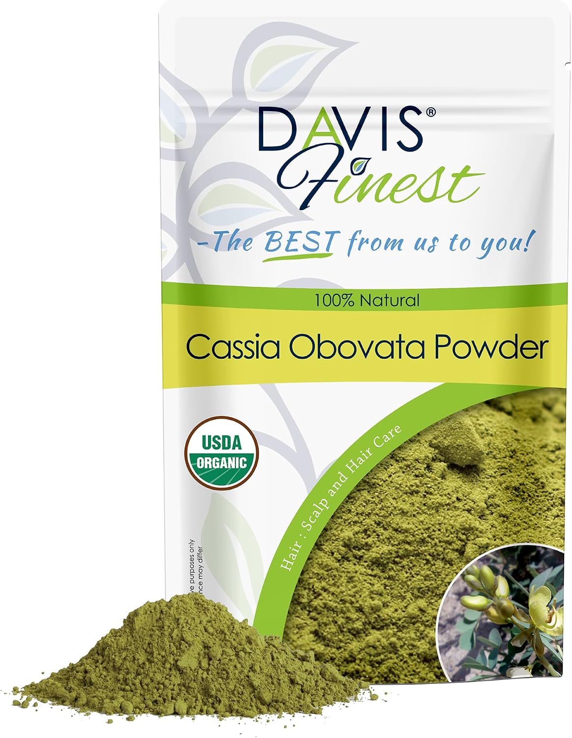 Davis Finest Organic Cassia Obovata Powder 100g, Neutral Henna Natural Hair Strengthening, Hair Mask, Blonde Hair Dye, Shine Conditioner
